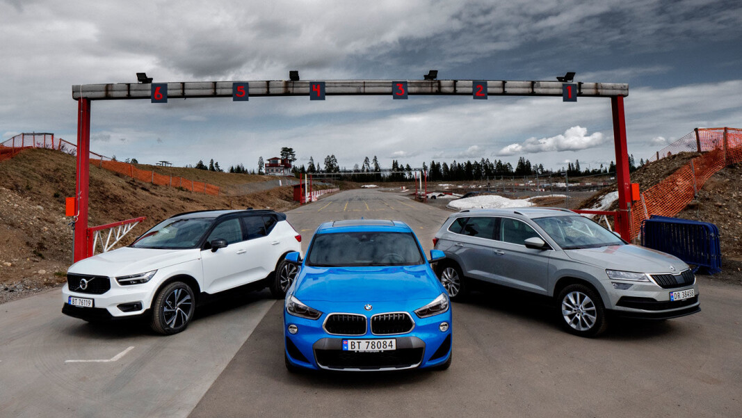 TRE PÅ TOPP: Volvo XC40, BMW X2 og Skoda Karoq har vært testet av Motor og NAFs eksperter. TRE PÅ TOPP: Volvo XC40, BMW X2 og Skoda Karoq har vært testet av Motor og NAFs eksperter.