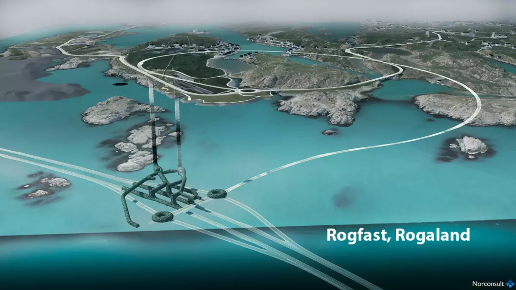 VERDENS LENGSTE OG DYPESTE: Tunnelen som blir del av Rogfast i Rogaland, blir ikke bare verdens lengste under hav, men også den dypeste, og er del av Ferjefri E39. Illustrasjon: Statens vegvesen