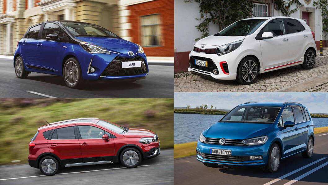 AVGIFTSHOPP: Fire av bilene som har fått høye avgiftsøkninger med ny testmetode – Toyota Yaris, Kia Picanto, VW Touran og Suzuki S-Cross (med klokka fra oppe til venstre). AVGIFTSHOPP: Fire av bilene som har fått høye avgiftsøkninger med ny testmetode – Toyota Yaris, Kia Picanto, VW Touran og Suzuki S-Cross (med klokka fra oppe til venstre).