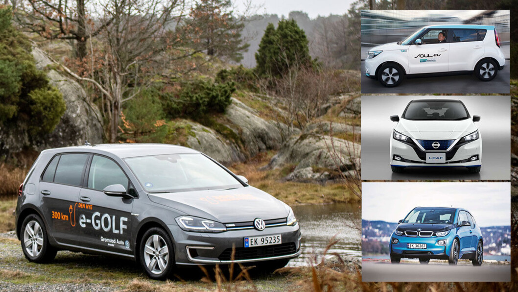 BESTSELGERE: Elbiler som VW e-Golf (det store bildet) og konkurrentene Kia Soul (øverst til høyre), Nissan Leaf og BMW i3 har alle steget i pris. Skyldes det bare større batterier? Foto: Tomm W. Christiansen (VW e-Golf) BESTSELGERE: Elbiler som VW e-Golf (det store bildet) og konkurrentene Kia Soul (øverst til høyre), Nissan Leaf og BMW i3 har alle steget i pris. Skyldes det bare større batterier? Foto: Tomm W. Christiansen (VW e-Golf)
