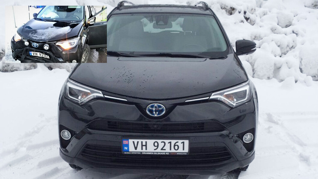 FØR OG ETTER: Her er bilen rett etter ulykken (det lille bildet, opp til venstre) – og idag. FØR OG ETTER: Her er bilen rett etter ulykken (det lille bildet, opp til venstre) – og idag.