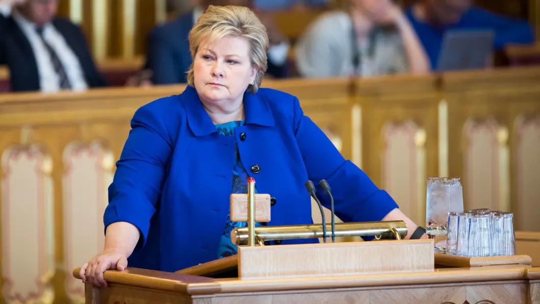 NIKS: Statsminister Erna Solberg vil ikke ha moms på elbiler – i hvert fall ikke ennå. Foto: Stortinget NIKS: Statsminister Erna Solberg vil ikke ha moms på elbiler – i hvert fall ikke ennå. Foto: Stortinget