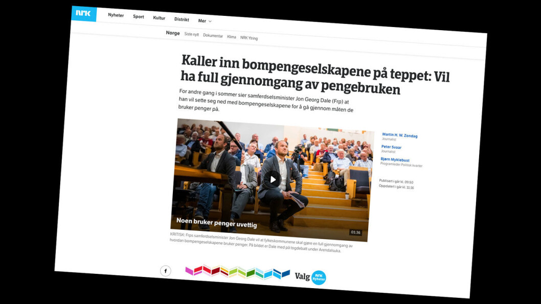 FEIL TALL? Faktisk.no hevder NRK regner feil i sin rapportering om økte kostnader i bompengebyråkratiet. Foto: Faksimile fra nrk.no FEIL TALL? Faktisk.no hevder NRK regner feil i sin rapportering om økte kostnader i bompengebyråkratiet. Foto: Faksimile fra nrk.no
