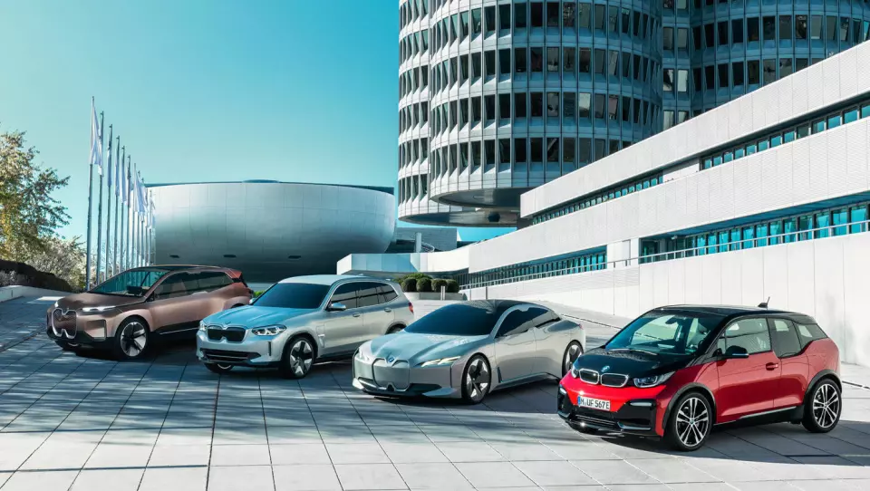 BAYERNS STOLTHET: BMW i3 (t.h.) med de tre elektriske konseptmodellene som nå er på vei mot produksjon hos BMW.