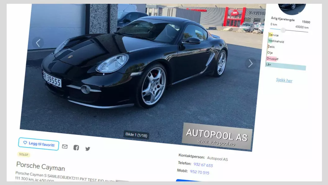 INGENTING GALT: I annonsen beskrives Porschen i rosende ordelag. Foto: Faksimile fra Finn.no