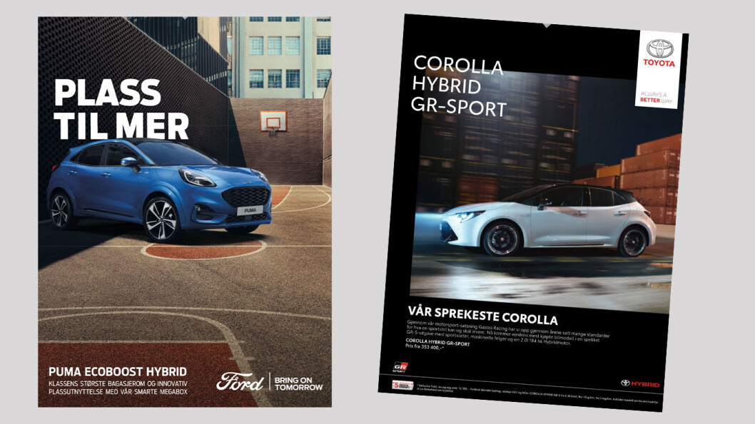 OVER STREKEN? Reklamen som disse for Toyota og Ford er eksempel på markedsføring Oslo MDG vil forby. OVER STREKEN? Reklamen som disse for Toyota og Ford er eksempel på markedsføring Oslo MDG vil forby.
