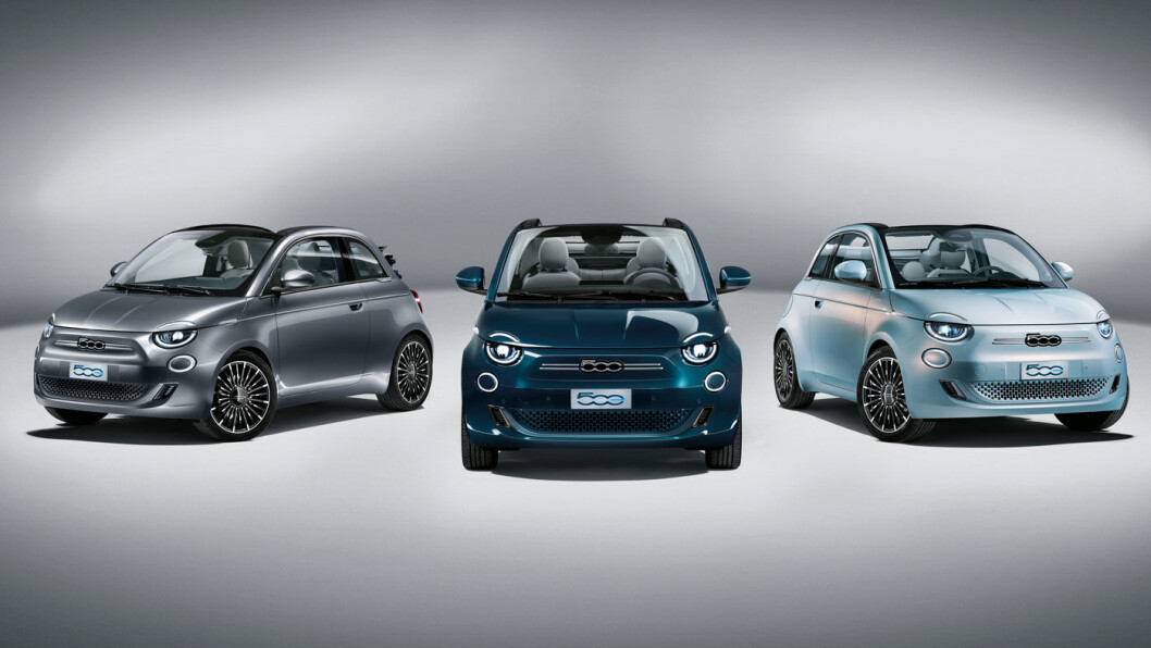 ELEKTRISK IKON: Nye Fiat 500 kommer i helelektrisk utgave med rekkevidde på over 30 mil. I første omgang bare i 500 velutstyrte eksemplarer – i disse tre fargene. Foto: Fiat ELEKTRISK IKON: Nye Fiat 500 kommer i helelektrisk utgave med rekkevidde på over 30 mil. I første omgang bare i 500 velutstyrte eksemplarer – i disse tre fargene. Foto: Fiat