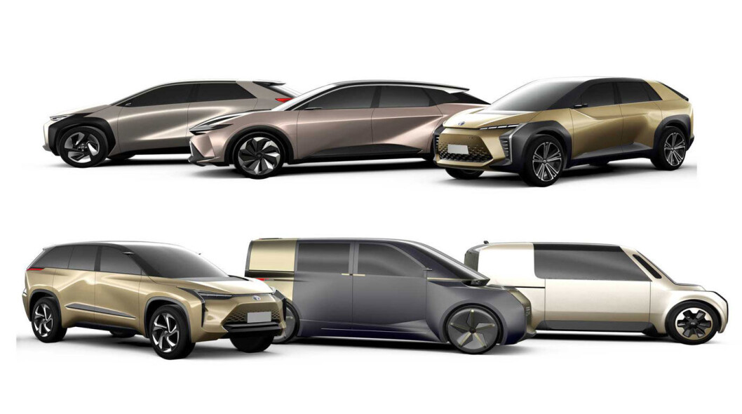 AMBISIØST ELBILPROGRAM: Toyota har mer langsiktige planer for å bli store på elbil i fremtiden. De viste denne paletten mulige fremtidsprodukter i forbindelse med bilutstillingen i Shanghai i april 2019. AMBISIØST ELBILPROGRAM: Toyota har mer langsiktige planer for å bli store på elbil i fremtiden. De viste denne paletten mulige fremtidsprodukter i forbindelse med bilutstillingen i Shanghai i april 2019.