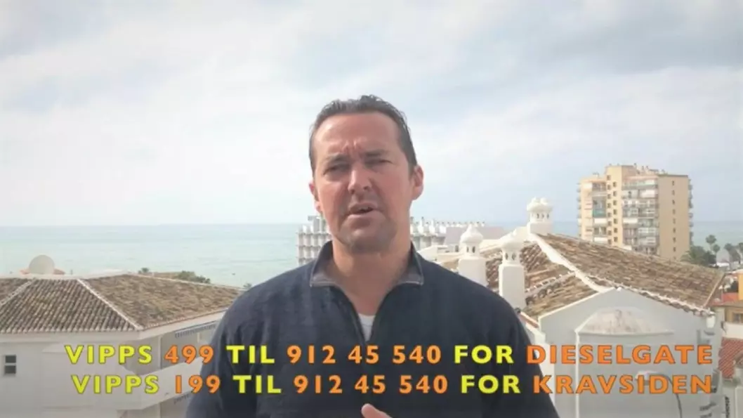 YOUTUBE: På Youtube-videoer postet i Spania, med havet i bakgrunnen, forklarer Dag Rune Flaaten hvorfor norske forbrukere skal vippse han penger. Foto: Faksimile fra Youtube