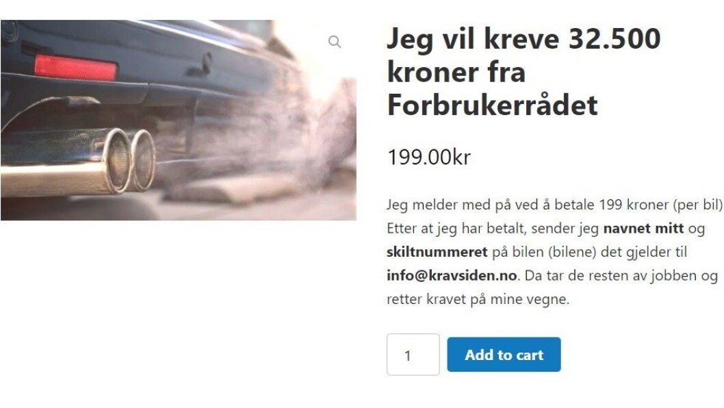 KREVER PENGER: Ved å betale 199 kroner, loves det hjelp for å få 32.500 kroner fra Forbrukerrådet. Faksimile fra kravsiden.no KREVER PENGER: Ved å betale 199 kroner, loves det hjelp for å få 32.500 kroner fra Forbrukerrådet. Faksimile fra kravsiden.no