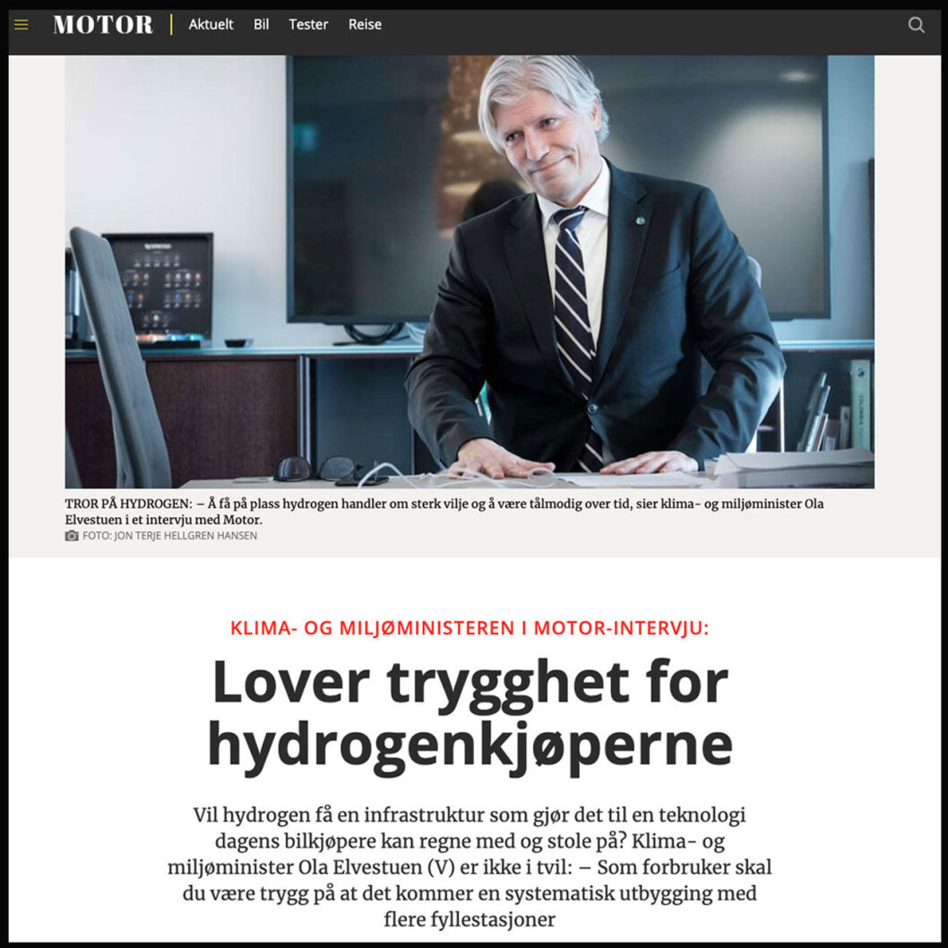 JEG LOVER: Løftet om hydrogenutbygging fra daværende klima- og miljøminister Ola Elvestuen fra høsten 2018, har ikke vært så mye verdt for landets hydrogenbileiere. JEG LOVER: Løftet om hydrogenutbygging fra daværende klima- og miljøminister Ola Elvestuen fra høsten 2018, har ikke vært så mye verdt for landets hydrogenbileiere.