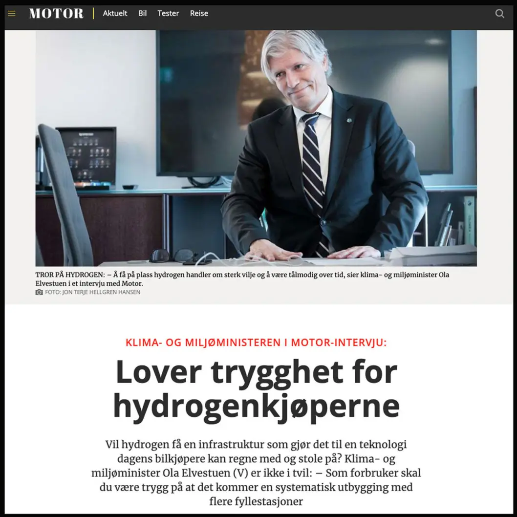 JEG LOVER: Løftet om hydrogenutbygging fra daværende klima- og miljøminister Ola Elvestuen fra høsten 2018, har ikke vært så mye verdt for landets hydrogenbileiere. JEG LOVER: Løftet om hydrogenutbygging fra daværende klima- og miljøminister Ola Elvestuen fra høsten 2018, har ikke vært så mye verdt for landets hydrogenbileiere.