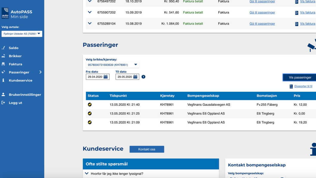 NØYAKTIG INFORMASJON: Slik ser informasjonen ut som man kan få uten at eieren eller brukeren av bilen får vite noe. Her har bilen passert tre bomstasjoner med en halvtimes mellomrom. (Faksimile fra Autopass). NØYAKTIG INFORMASJON: Slik ser informasjonen ut som man kan få uten at eieren eller brukeren av bilen får vite noe. Her har bilen passert tre bomstasjoner med en halvtimes mellomrom. (Faksimile fra Autopass).