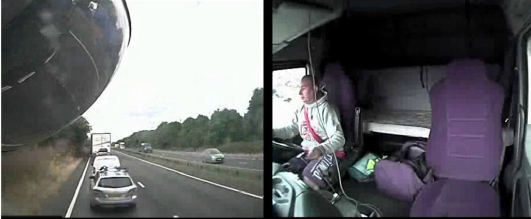 SER ETTER MUSIKK: I en kilometer ser lastebilsjåføren etter musikk på telefonen sin før det smeller og fire blir drept. Foto: BBC SER ETTER MUSIKK: I en kilometer ser lastebilsjåføren etter musikk på telefonen sin før det smeller og fire blir drept. Foto: BBC