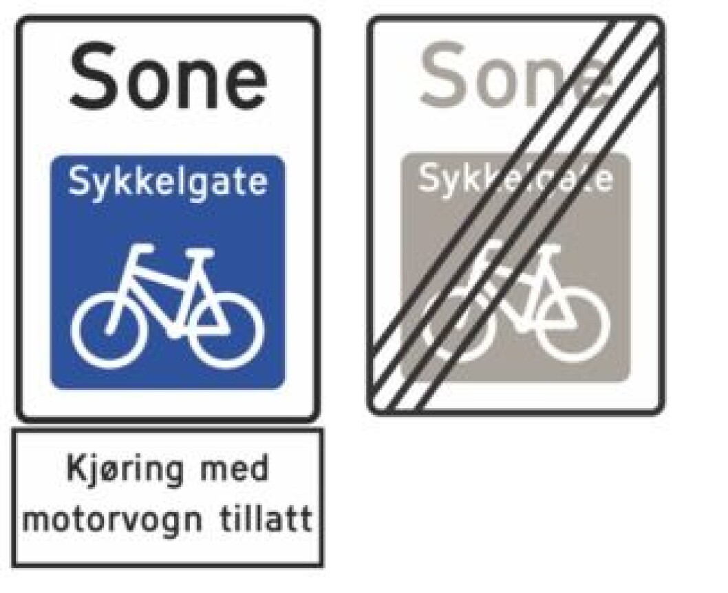 NYE SKILT: Sykkel har prioritet i de nye sykkelgatene, men bilkjøring vil være lov. NYE SKILT: Sykkel har prioritet i de nye sykkelgatene, men bilkjøring vil være lov.