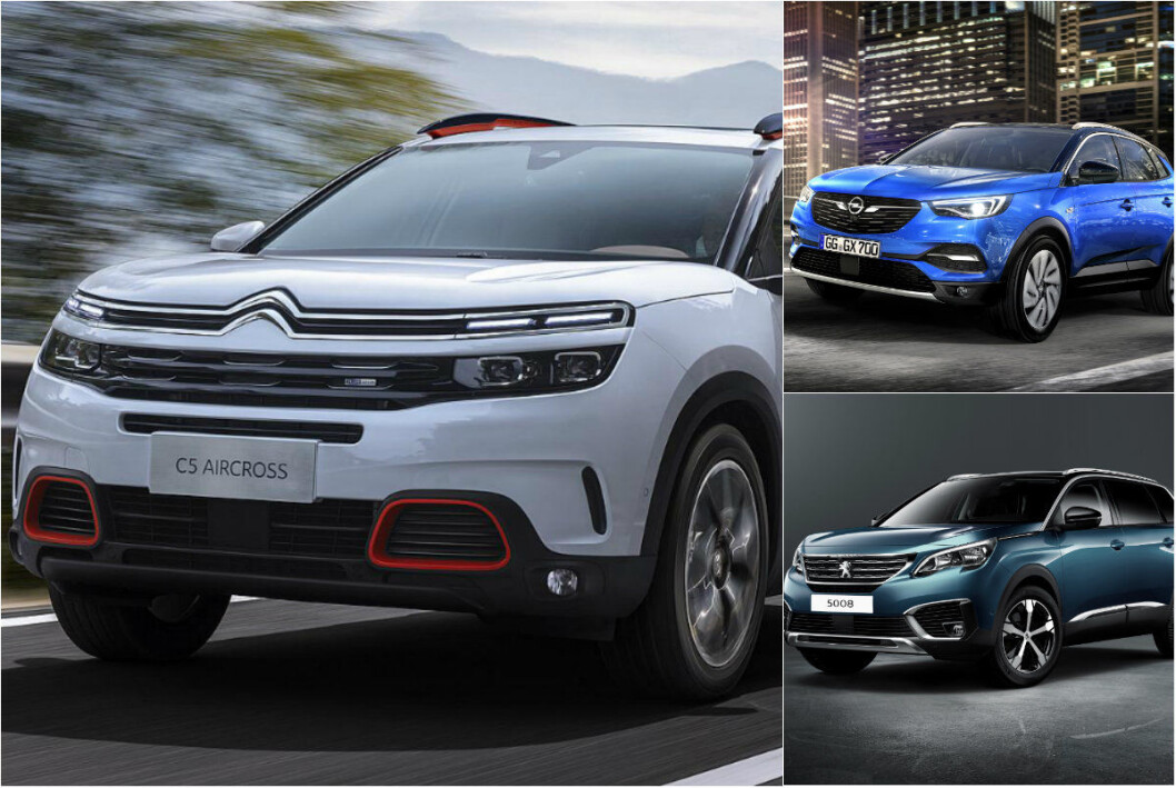 TRILLINGER: Opel Grandland X, Citröen C5 Aircross og Peugeot 3008 er tvillinger, men ganske ulike. Foto: Produsentene TRILLINGER: Opel Grandland X, Citröen C5 Aircross og Peugeot 3008 er tvillinger, men ganske ulike. Foto: Produsentene