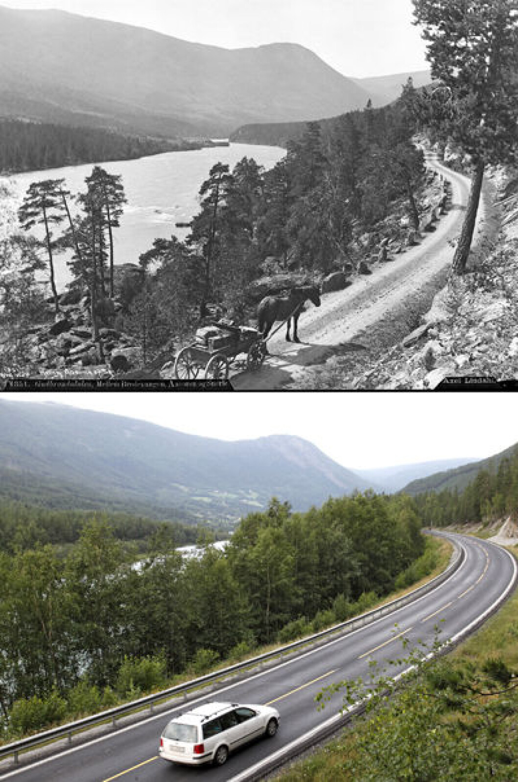 1886 og 2014: Fra Gudbrandsdalen mellom Bredevangen og Vågå i Oppland. Foto: Axel Lindahl/Oscar Puschmann 1886 og 2014: Fra Gudbrandsdalen mellom Bredevangen og Vågå i Oppland. Foto: Axel Lindahl/Oscar Puschmann