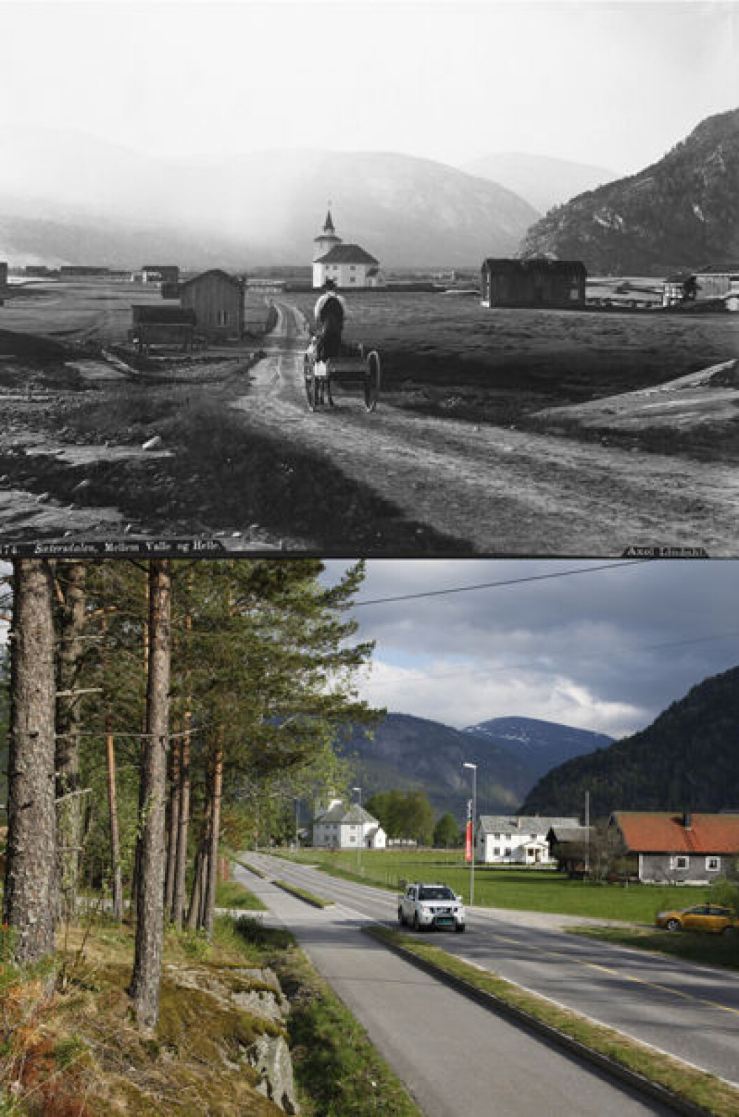 1888 og 2013: Fra Rysstad i Setesdal, Valle i Aust-Agder. Foto: Axel Lindahl/Oscar Puschmann 1888 og 2013: Fra Rysstad i Setesdal, Valle i Aust-Agder. Foto: Axel Lindahl/Oscar Puschmann