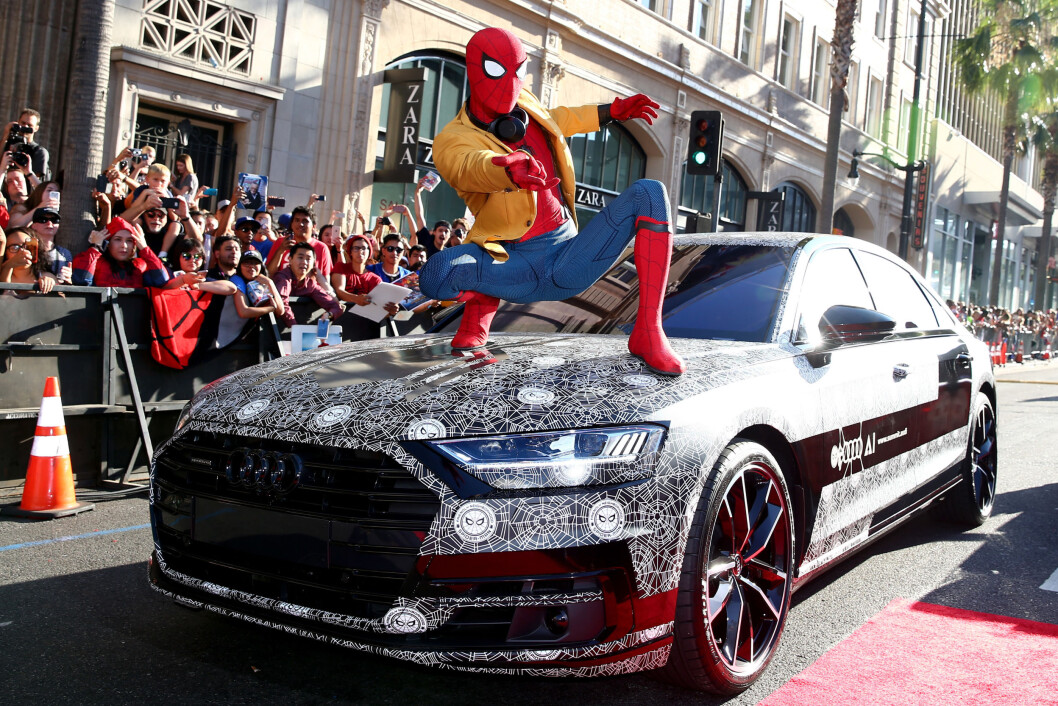 RINGENES HERRE: Nye Audi A8 ble vist første gang i forbindelse med den nye Spiderman-filmen. TIl Norge kommer bilen i september. Foto: Produsenten RINGENES HERRE: Nye Audi A8 ble vist første gang i forbindelse med den nye Spiderman-filmen. TIl Norge kommer bilen i september. Foto: Produsenten