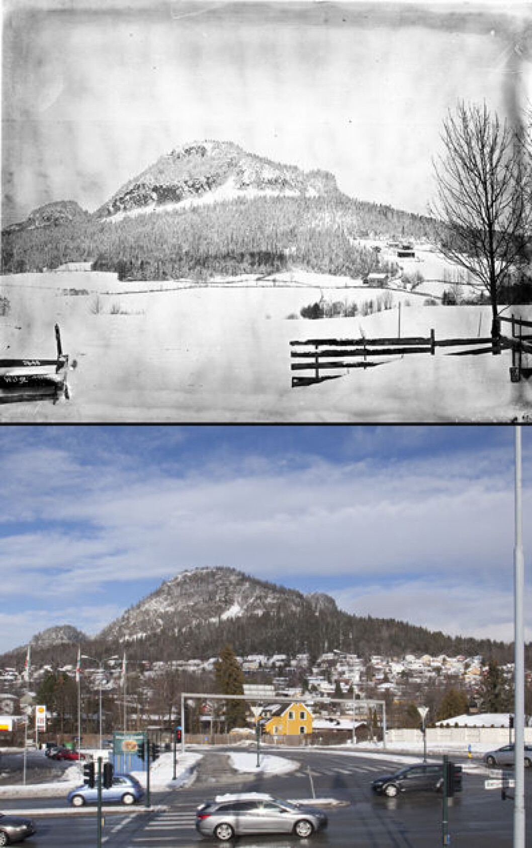 1904 og 2016: Kolsåstoppen i Bærum, Akershus. Foto: Anders Beer Wilse/Oscar Puschmann 1904 og 2016: Kolsåstoppen i Bærum, Akershus. Foto: Anders Beer Wilse/Oscar Puschmann