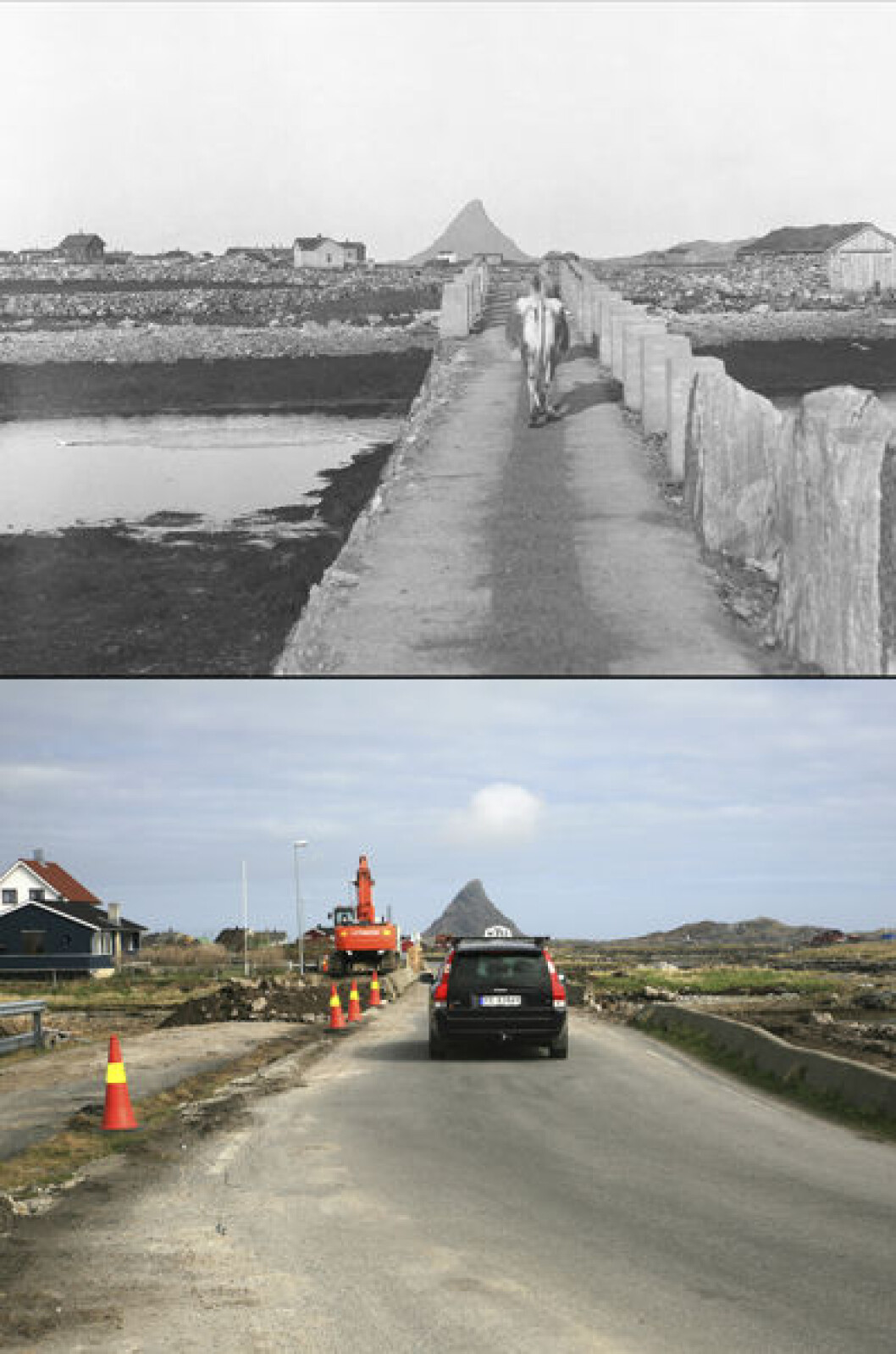 1930 og 2010: Utsikt fra Kalvøya på Røstlandet, Røst i Nordland. Foto: Anders Beer Wilse/Oscar Puschmann 1930 og 2010: Utsikt fra Kalvøya på Røstlandet, Røst i Nordland. Foto: Anders Beer Wilse/Oscar Puschmann