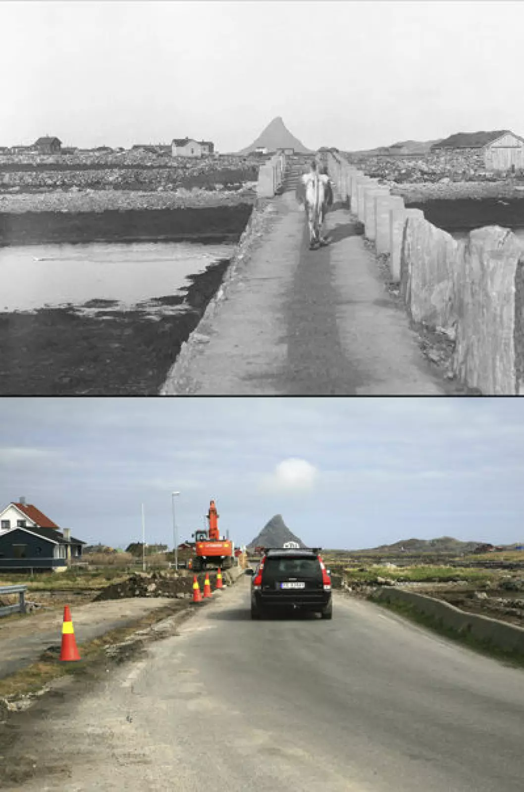 1930 og 2010: Utsikt fra Kalvøya på Røstlandet, Røst i Nordland.&nbsp;Foto: Anders Beer Wilse/Oscar Puschmann