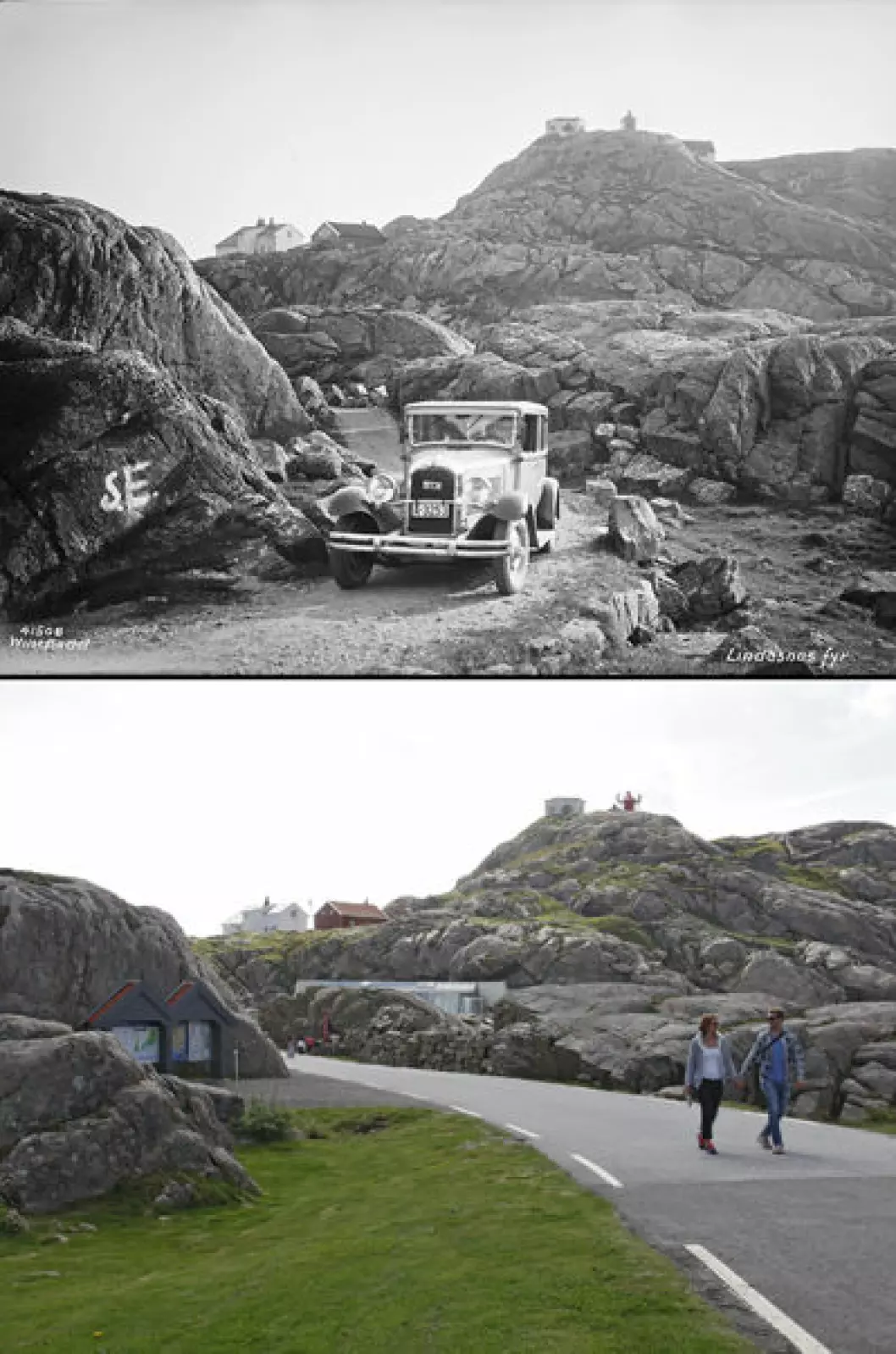 1934 og 2015: Lindesnes, Vest-Agder. Foto: Anders Beer Wilse/Oscar Puschmann