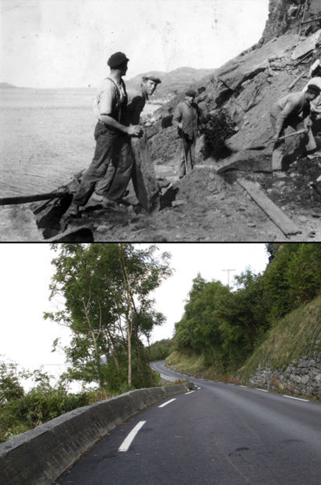 1935 og 2014: Daleveien på Rennesøy, Rogaland. Foto: Ukjent/Oscar Puschmann 1935 og 2014: Daleveien på Rennesøy, Rogaland. Foto: Ukjent/Oscar Puschmann