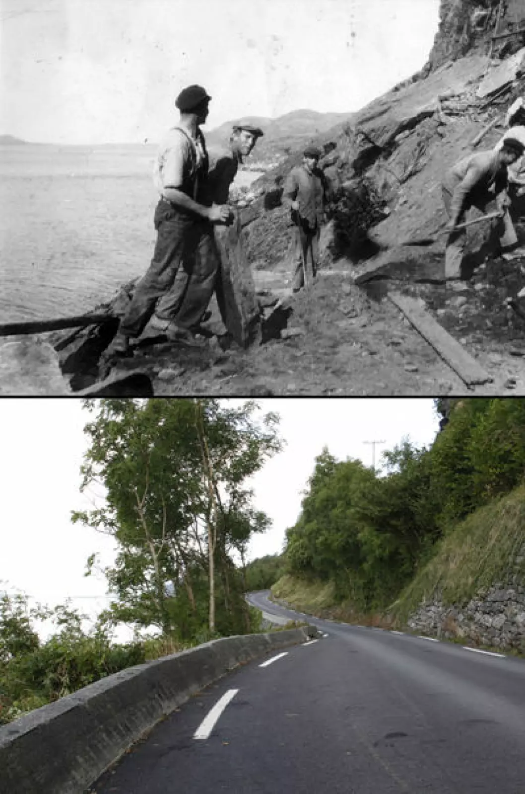 1935 og 2014: Daleveien på Rennesøy, Rogaland. Foto: Ukjent/Oscar Puschmann