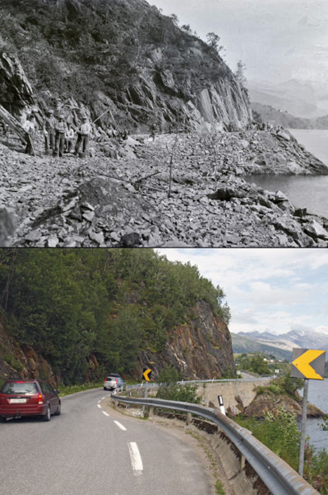 1937 og 2013: Tomashållo ved Engan i Sørfold, Nordland. Foto: Lyder Kvantoland/Oscar Puschmann 1937 og 2013: Tomashållo ved Engan i Sørfold, Nordland. Foto: Lyder Kvantoland/Oscar Puschmann