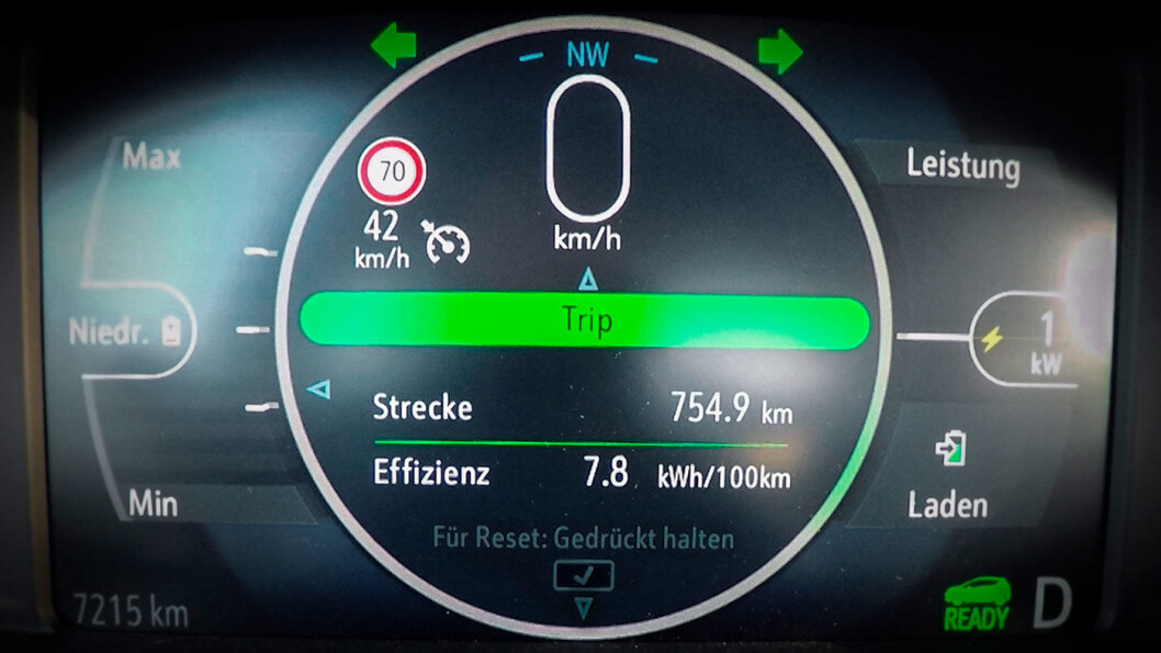 SLUTTKJØRT: Slik ser trip-telleren ut på en Opel Ampera-e når du kjørt så langt som mulig. Foto: Opel SLUTTKJØRT: Slik ser trip-telleren ut på en Opel Ampera-e når du kjørt så langt som mulig. Foto: Opel