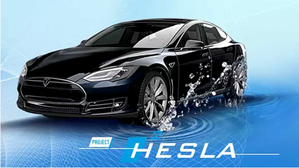 FRA TESLA TIL HESLA: Denne ombygde Tesla Model S går over 1000 km med innmontert hydrogentank og brenselcelle, hevder produsenten.