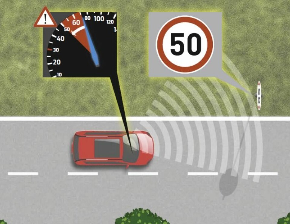 SENKER FARTEN: En intelligent fartsholder senker farten på bilen auatomatisk til det som står på skiltet. Du kjører sikrere og slipper fartsbot. Foto: ETSC