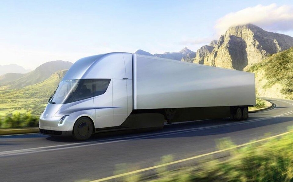 EL-LASTEBILENE KOMMER: NB! Kun et eksempel på el-lastebil, som illustrasjon – dette er Tesla Semi.