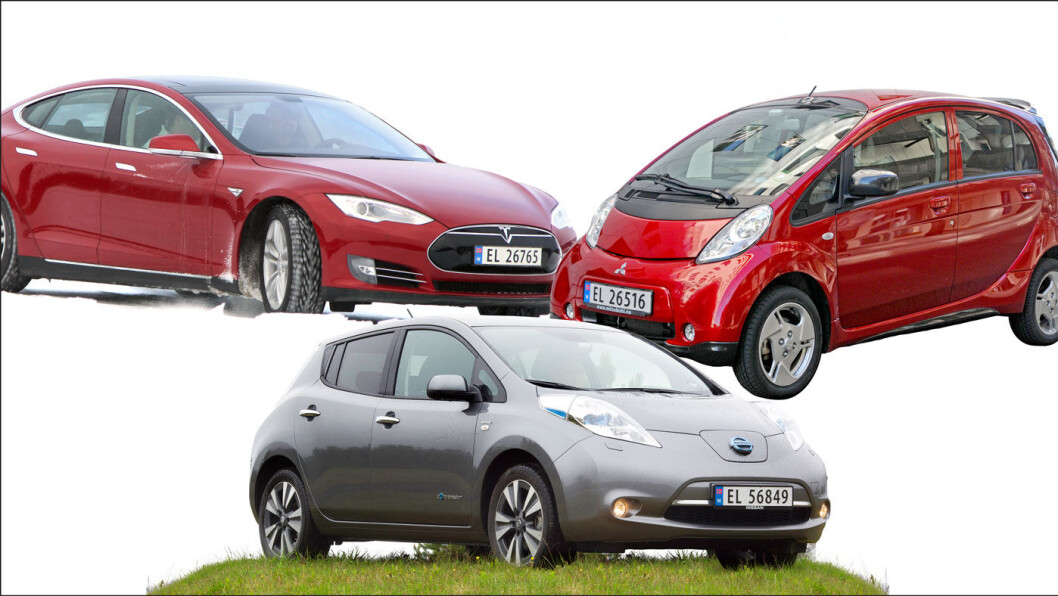 GODE BRUKTE ELBILER: Tesla Model S (t.v.), Nissan Leaf (i midten) og Mitsubishi i-Miev er gode bruktbilkjøp. GODE BRUKTE ELBILER: Tesla Model S (t.v.), Nissan Leaf (i midten) og Mitsubishi i-Miev er gode bruktbilkjøp.
