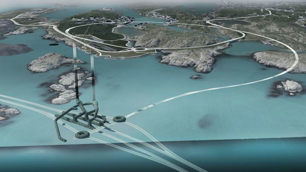 TRAFIKKRYSS: 200 meter under havoverflaten blir det trafikkmaskin hvor bilistene kan ta av opp til øysamfunnet Kvitsøy. Slik blir det seende ut. De enorme luftekanalene er i mørk farge. Ill: Statens Vegvesen TRAFIKKRYSS: 200 meter under havoverflaten blir det trafikkmaskin hvor bilistene kan ta av opp til øysamfunnet Kvitsøy. Slik blir det seende ut. De enorme luftekanalene er i mørk farge. Ill: Statens Vegvesen
