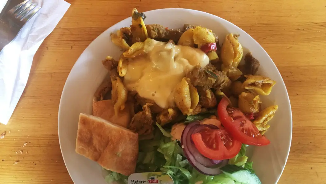 PASTASNADDER: Snadder og snadder ... Overkokt pasta med tørt svinekjøtt og kald bearnaisesaus. PASTASNADDER: Snadder og snadder ... Overkokt pasta med tørt svinekjøtt og kald bearnaisesaus.