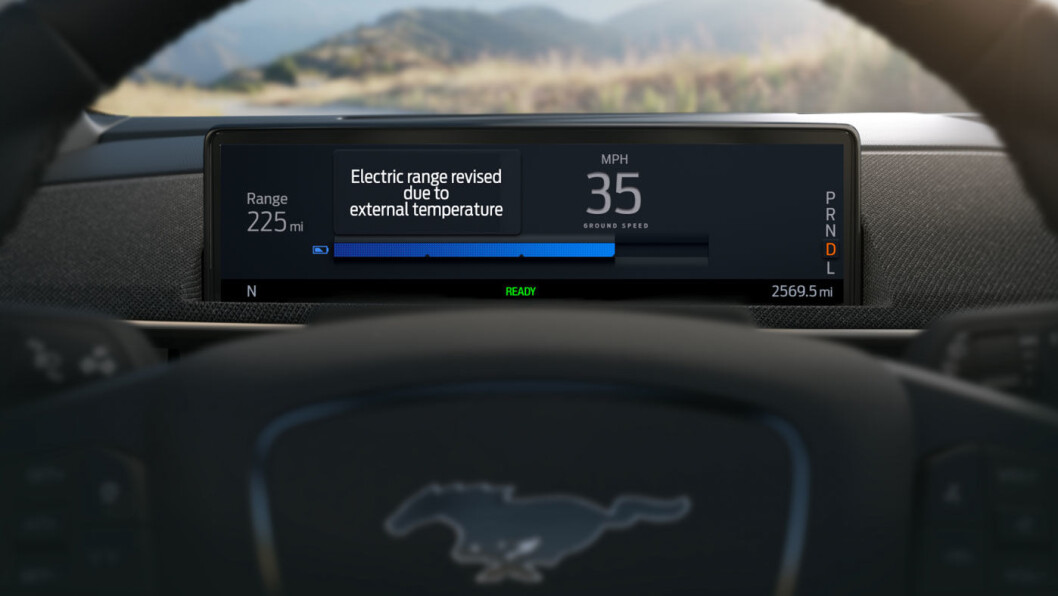 SKY IS THE REKKEVIDDE-LIMIT: Helelektriske Ford Mustang Mach-E får teknologi som skal gi svært pålitelige rekkevidde-estimater – og forhåpentligvis opptil 600 kilometer. Foto: Ford Motor SKY IS THE REKKEVIDDE-LIMIT: Helelektriske Ford Mustang Mach-E får teknologi som skal gi svært pålitelige rekkevidde-estimater – og forhåpentligvis opptil 600 kilometer. Foto: Ford Motor