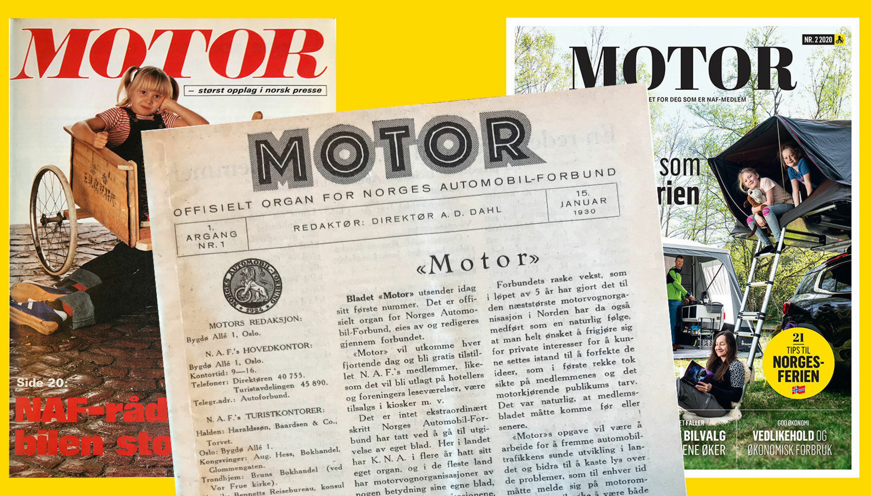 FØRSTESIDEN: Motor anno 1980 og 2020 flankerer den første utgaven av Motor.