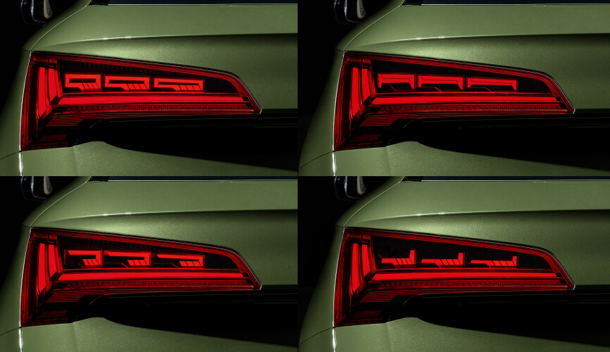 ULIKE UTRYKK: Eksempler på hvordan baklyssignaturen til Audi Q5 kan endres med den nye OLED-teknologien.