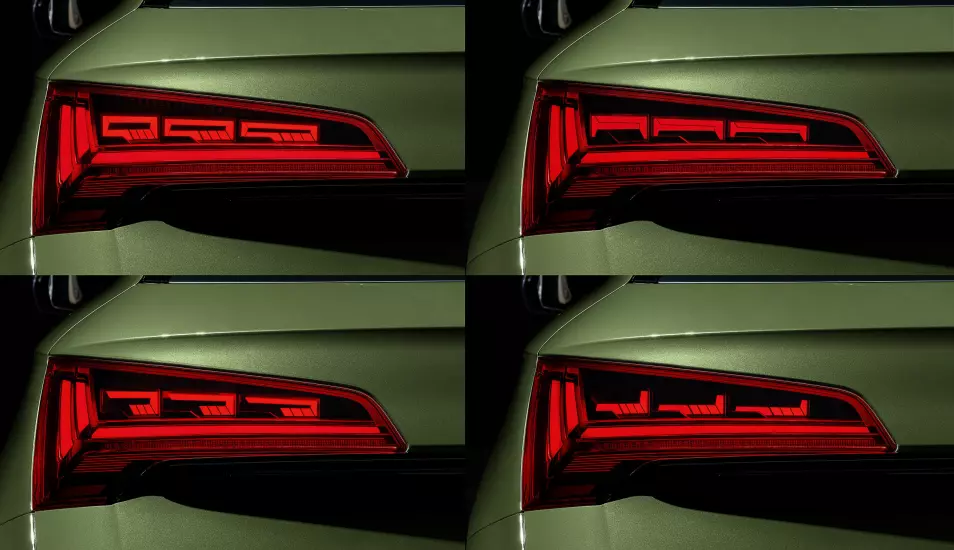 ULIKE UTRYKK: Eksempler på hvordan baklyssignaturen til Audi Q5 kan endres med den nye OLED-teknologien.