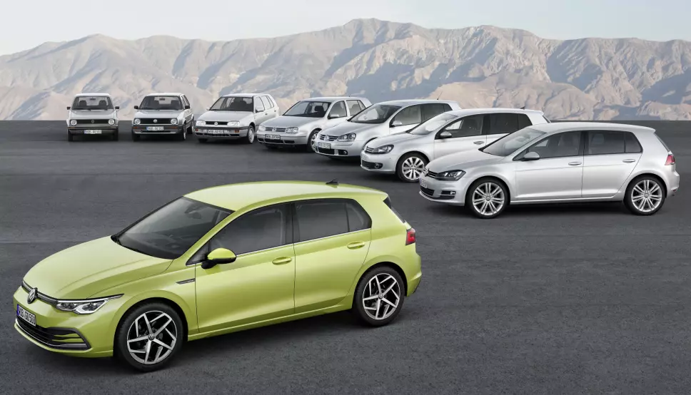 MOT SLUTTEN: Tiden er snart ute for VW Golf – her i alle åtte generasjoner – på de norske bestselgerlistene.