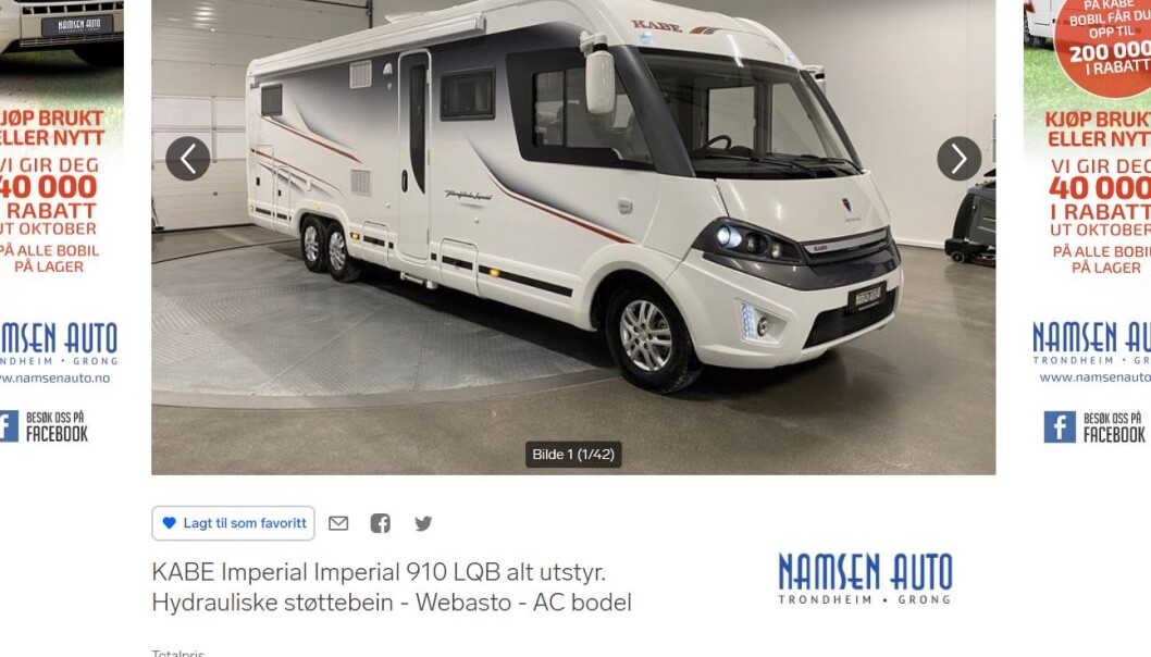 NY ANNONSE: Slik er bobilen nå markedsført, etter at kunden fikk levere bilen tilbake. NY ANNONSE: Slik er bobilen nå markedsført, etter at kunden fikk levere bilen tilbake.