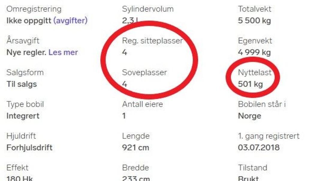 <b>NY ANNONSE: </b>Fire sitte- og soveplasser, og 501 kg nyttelast. <b>NY ANNONSE: </b>Fire sitte- og soveplasser, og 501 kg nyttelast.