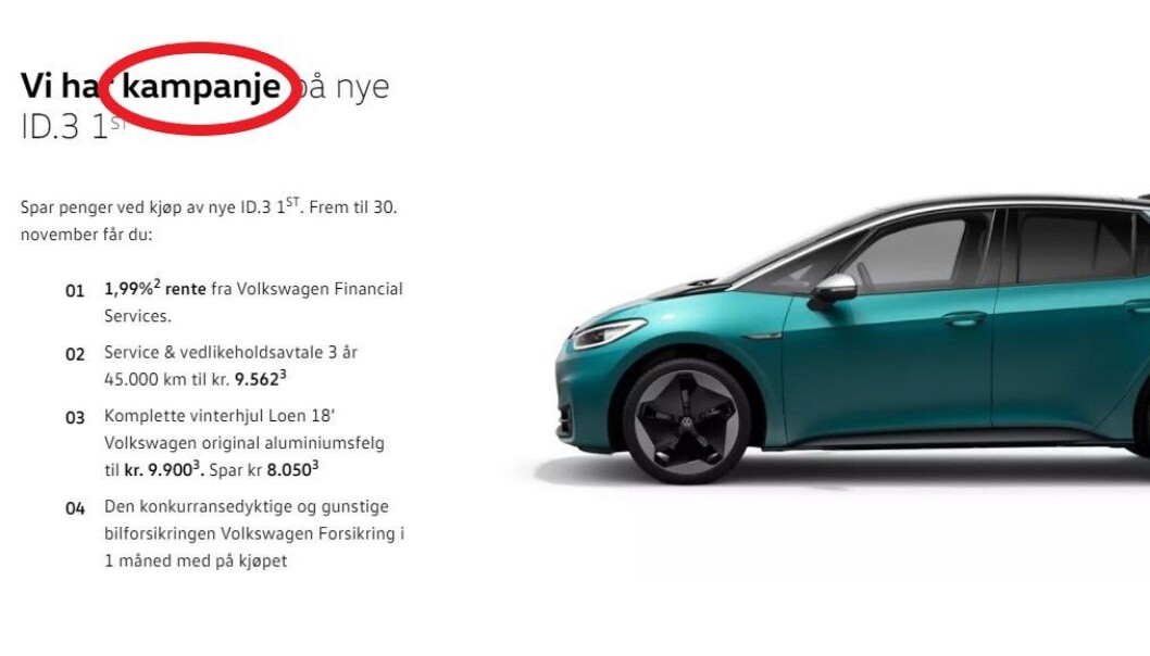 <b>FORTSATT KAMPANJE: </b>Nettsidene til Volkswagen 16. oktober - tre måneder etter at kampanjen skulle vært avsluttet. <b>FORTSATT KAMPANJE: </b>Nettsidene til Volkswagen 16. oktober - tre måneder etter at kampanjen skulle vært avsluttet.