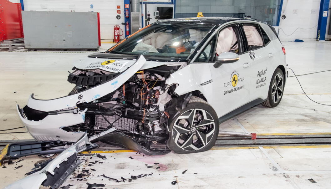 HØY SCORE: Volkswagen ID.3 etter frontkrasj hos Euro NCAP. HØY SCORE: Volkswagen ID.3 etter frontkrasj hos Euro NCAP.