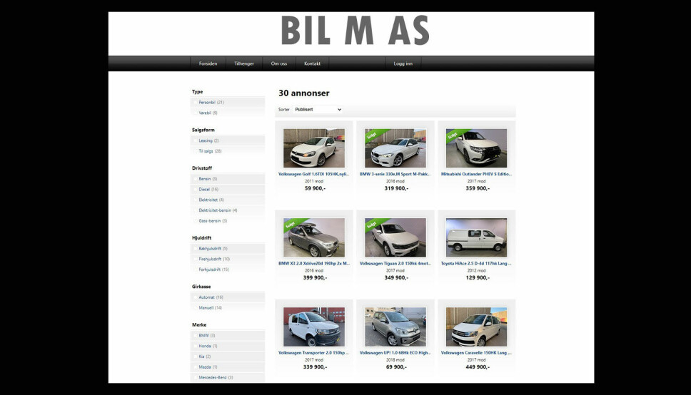 STORSELGER: Bruktbilfirmaet BIL M har 17 biler for salg på Finn, i tillegg til 30 biler på egne nettsider.