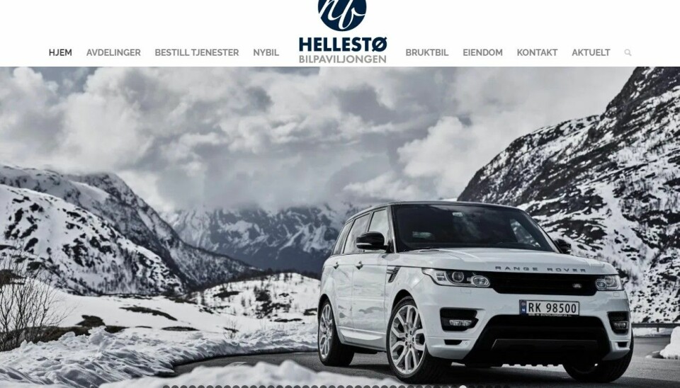PREMIUMBILER: På sine nettsider frister Hellestø Bilpaviljongen med premiumbiler som Range Rover.