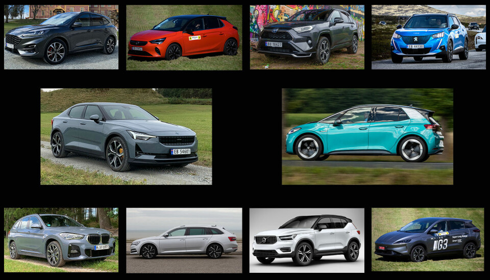 FINALISTENE: Dette er de 10 kandidatene i vår kåring av Årets beste bilkjøp.