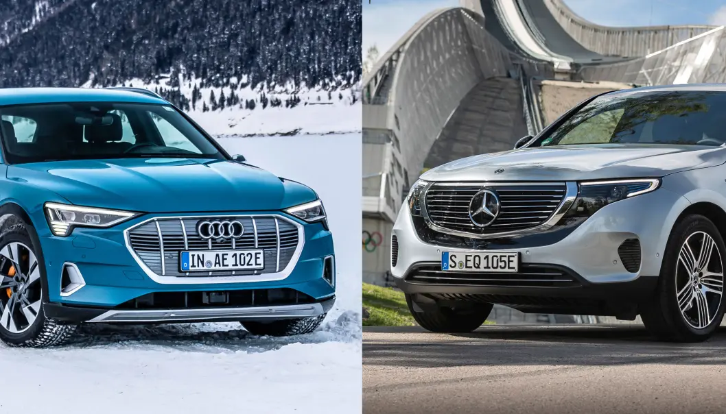 GOD TID: El-SUV-ene Audi e-tron (t.v.) og Mercedes-Benz EQC får generelt toppkarakter, men å henge på en campingvogn er for sjåfører med god tid. GOD TID: El-SUV-ene Audi e-tron (t.v.) og Mercedes-Benz EQC får generelt toppkarakter, men å henge på en campingvogn er for sjåfører med god tid.